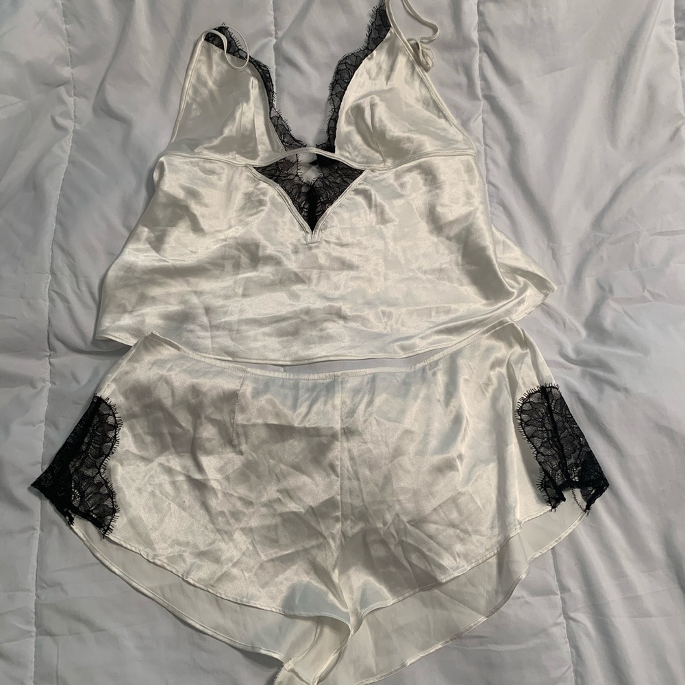 Satin and lace cami and short set